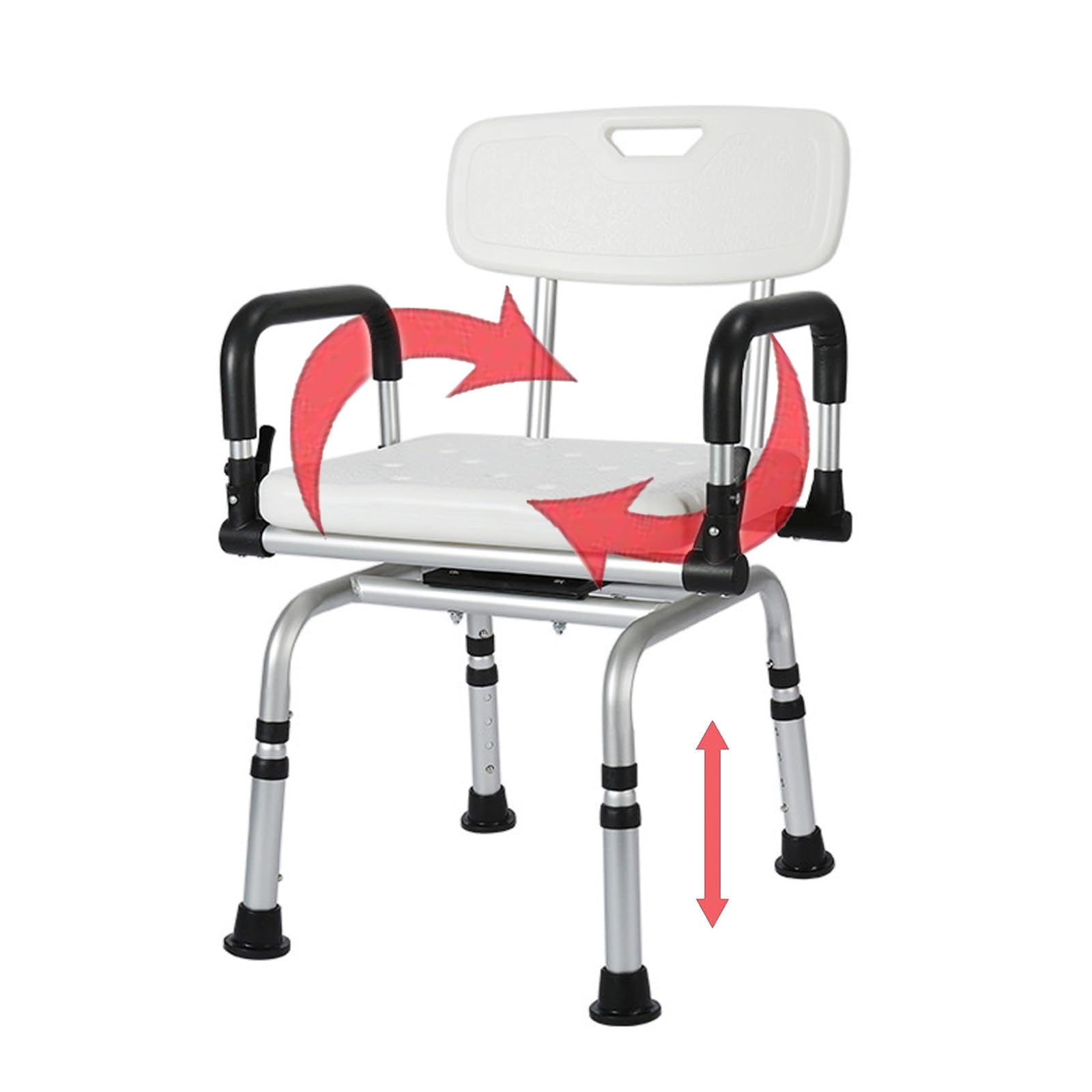 Silla De Ducha Giratoria, Asiento De BañEra Pivotante De 360° con Brazos Y Respaldo, Asiento De Ducha Resistente para Personas Mayores, Discapacitados Y Embarazadas, Altura Ajustable