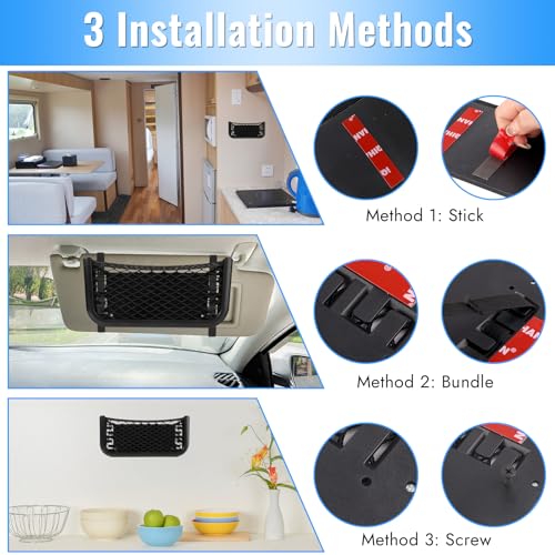 Auto Aufbewahrungsnetz, 2 Stück Selbstklebendes Netztasche Auto, Elastisch Ablagenetz mit Gummiband und Schraube, Kofferraum Netztasche Gepäcknetz 26 x 12cm für Wohnmobil, Boote, Zuhause