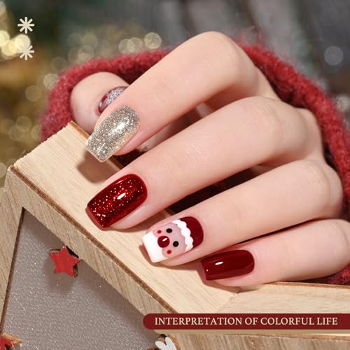 Image of GAOY Red Christmas Gel Nail Polish Set, 6 Colors White Dark Green Glitter Sparkle Winter Soak Off UV Light Cure Gel Polish Kit for Salon and Nail Art DIY at Home