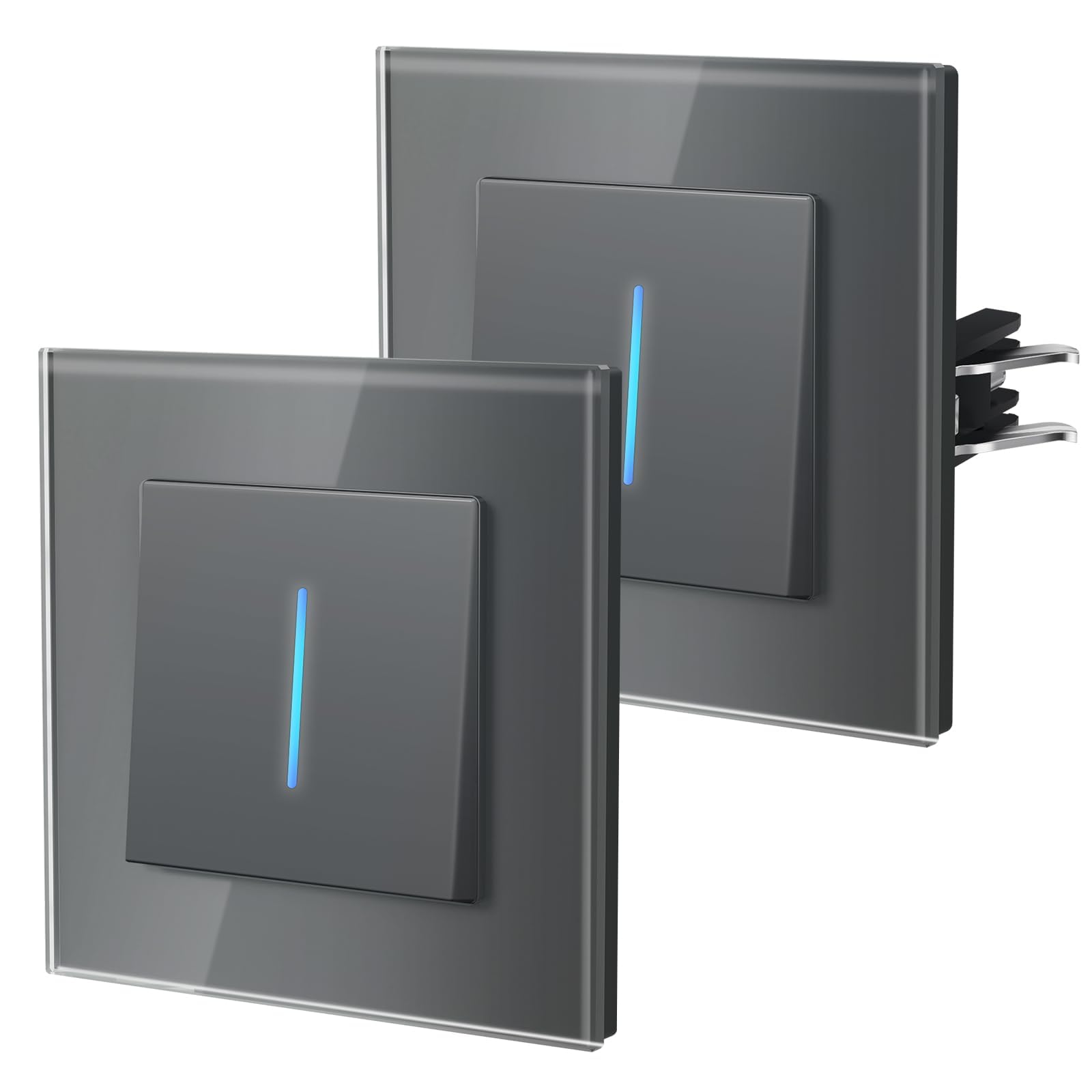 BSEED Light Switch with Led Indicator,Glass Wall Toggle Switch with Grappling Hook,Single Switch for Bathroom,Easy Installation,E-Series,1 Gang 2 Way(E Series)-2 Pack,Grey — image 1