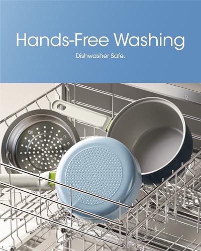 Ceramic Non Stick Cookware Set, 2.5QT Saucepan, 7" Egg Omelette Pan & 18/10 Stainless Steel Steamer, Induction Ready Frying & Sauce Pan Set, PTFE, PFOA & PFAS Free, Mix Blue - Image 9