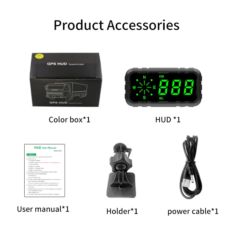 Miniatura 6 de Skymii Pantalla frontal para coche, velocímetro, GPS, velocímetro, MPH, brújula de automóvil para salpicadero, pantalla LCD grande universal HUD,