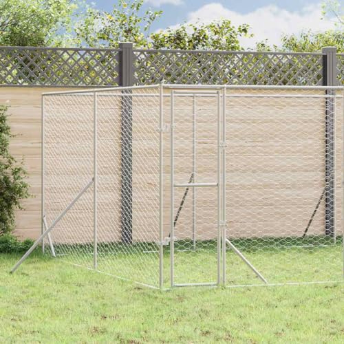 vidaXL Outdoor Hundezwinger, Hundehütte mit abschließbarer Tür, Hundekäfig für den Außenbereich, Hühnerstall Hundezaun Hundeauslauf, Silbern Verzinkter Stahl