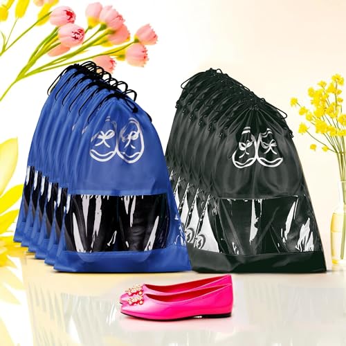 Image of Heart Home Pack of 12 Travel Shoe Organizer | Storage Bags | Travel Carrying Bag | Storage Organizers Set | Shoe Cover with Transparent Window | Shoe Dori Cover | Royal Blue & Black