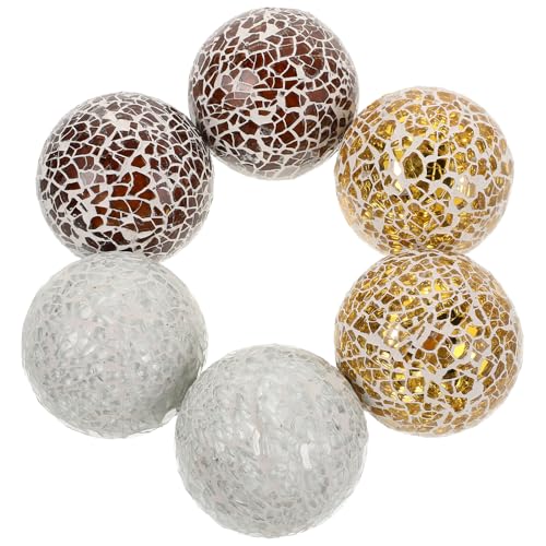 Artibetter 6 Piezas Bolas Decorativas de de Vidrio Esferas para Jarrones Cuencos Bandejas Centro Mesa Hogar Boda Fiesta Colores Dorado Blanco