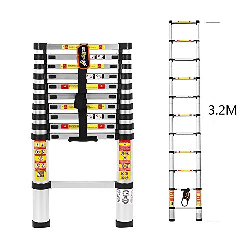 3,2 M Teleskopleiter Aluminium Klappleiter mit Finger Sicherheitseinstellungen und und entspricht EN131, SGS und CE-Standards von Anordsem