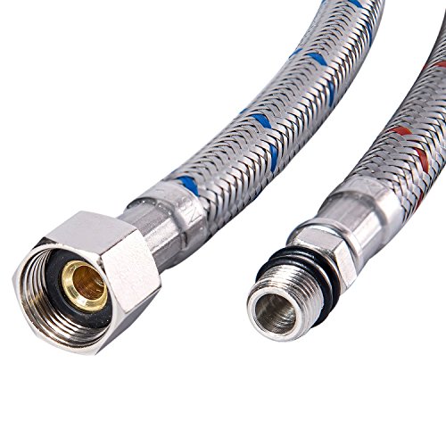 Ggstudy 24-Inch Faucet Connector Braided Stainless Steel Supply Hose 3/8-Inch Female Compression Thread X M10 Male Connector One Pair #TOP1