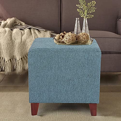 Joveco 16" Cube Ottoman Foot Stool Square Fabric Foot Rest Seat With Wood Legs (Blue) #TOP4