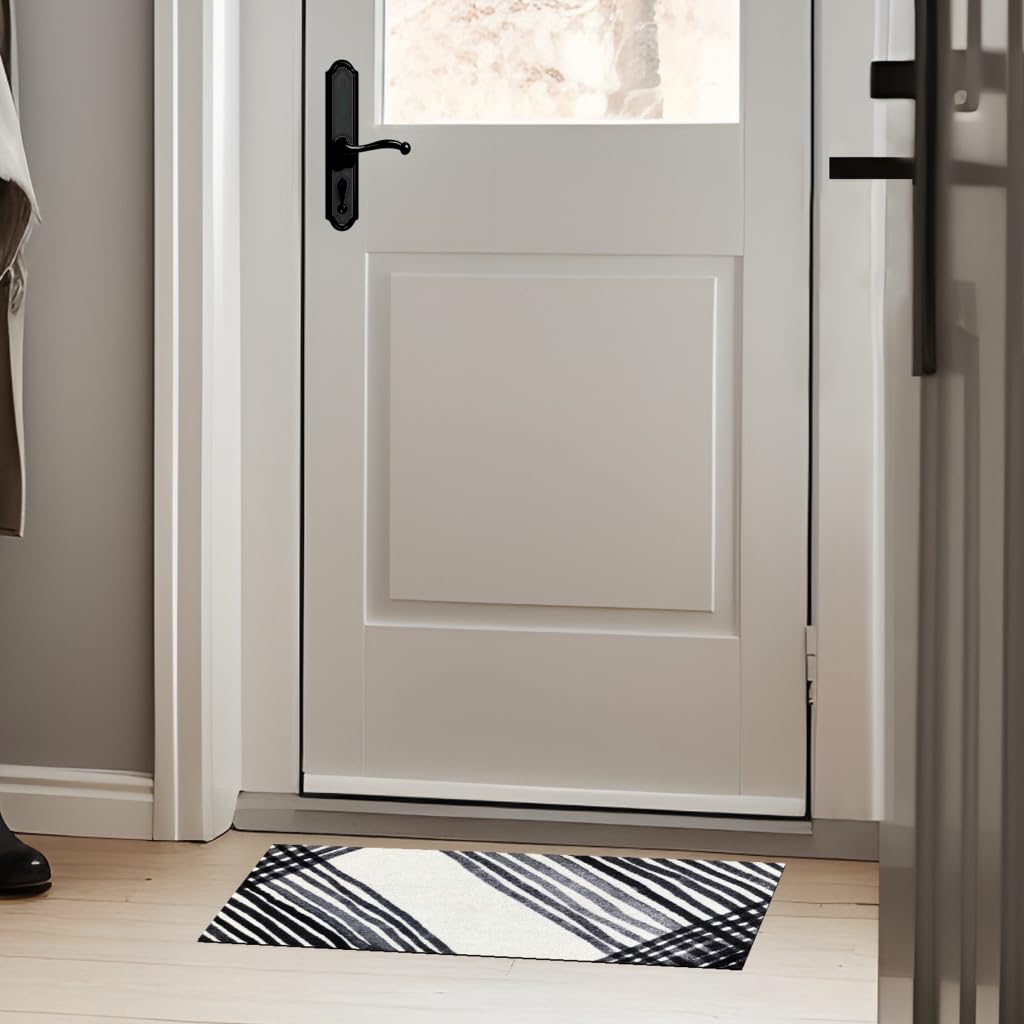 Wash + Dry Graphite Lines One-Piece Washable Rug with Rubber Backing, Door Mat for Entryway, Kitchen, Bathroom, Non-Slip Indoor Doormat, Washable