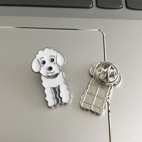 Lovely Pug Dog Brooch Pet Brooch Corsage Metal Pin Badge Dog ID Tags Christmas Birthday Gift 2PCS (White Poodle)3