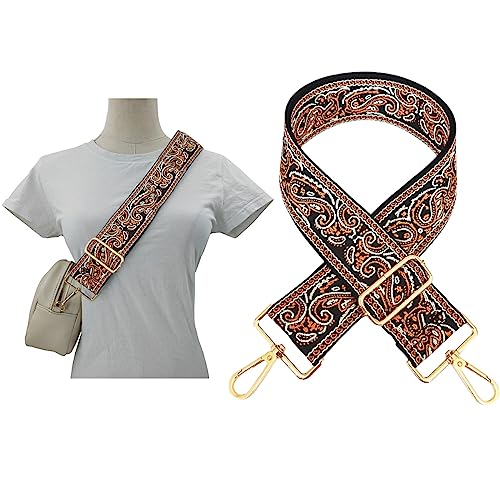 Image of 1pc Adjustable Strap Replacement 2inch Wide Paisley Jacquard Belt for Crossbody Purse Handbag Shoulder Guitar Camera Bag (Orange+White)