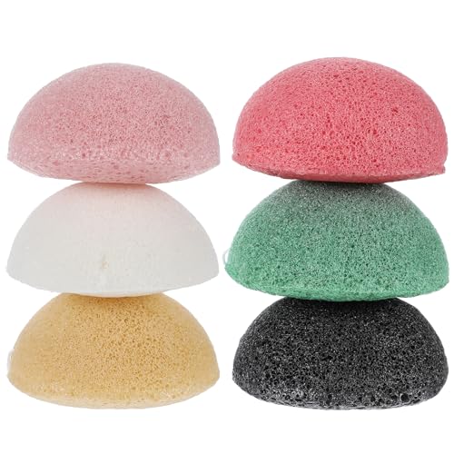 Wanmu Paquete de 6 esponjas, esponjas faciales naturales con carbón activado, esponja exfoliante de limpieza facial para el baño de lavado facial y corporal, piel sensible mixta grasa y seca, 5