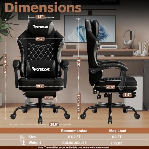 Image of Vonesse Gaming Chair, Office Chair with Linen Breathable Mesh Fabric, Desk Chair with Adjustable Lumbar Support, Executive Computer Chairs with Footrest and Headrest (Black)