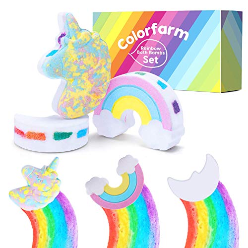 Rainbow Bath Bombs Gift Set, Colorfarm 3pcs 6.4oz Magic-Large Organic Bath Bombs with Rainbow Bubbles&Natural Ingredients,Perfect Rainbow Gifts for Girls/Kids/Women,Idea for Birthday Gift