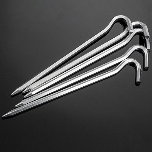 FANBX F Tent Stakes 7’’ Estacas para Carpa de Aluminio con Gancho - 12 Piezas Plateadas miniatura 7