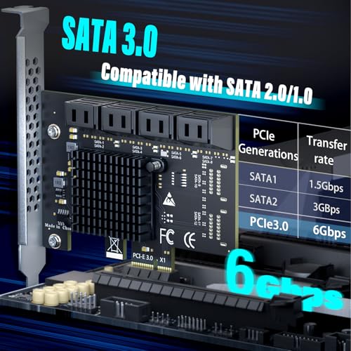Image of 8-Port SATA Expansion Card (PCIe 3.0 x1 to 6Gbps SATA Card), Compatible with Windows /Mac /Linux /NAS