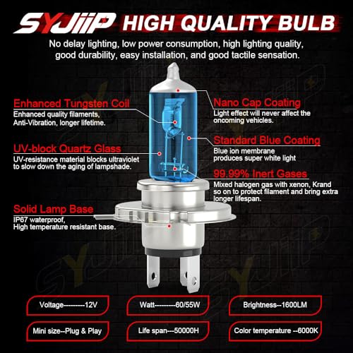 Image of Upgraded Halogen Headlight Bulbs for Toyota Tundra 2014 2015 2016 2017 2018 2019 2020 2021, High and Low Beams + Fog Lights Headlamp Combo, 300% Brightness, 6000K White Bright, Plug n Play, 4 PCS