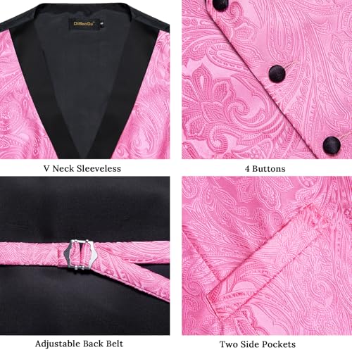 Image of DiBanGu Mens Paisley Suit Vest Silk Jacquard Waistcoat and Necktie Set Formal Shawl Collar Dress Vest 7PCS for Wedding Party