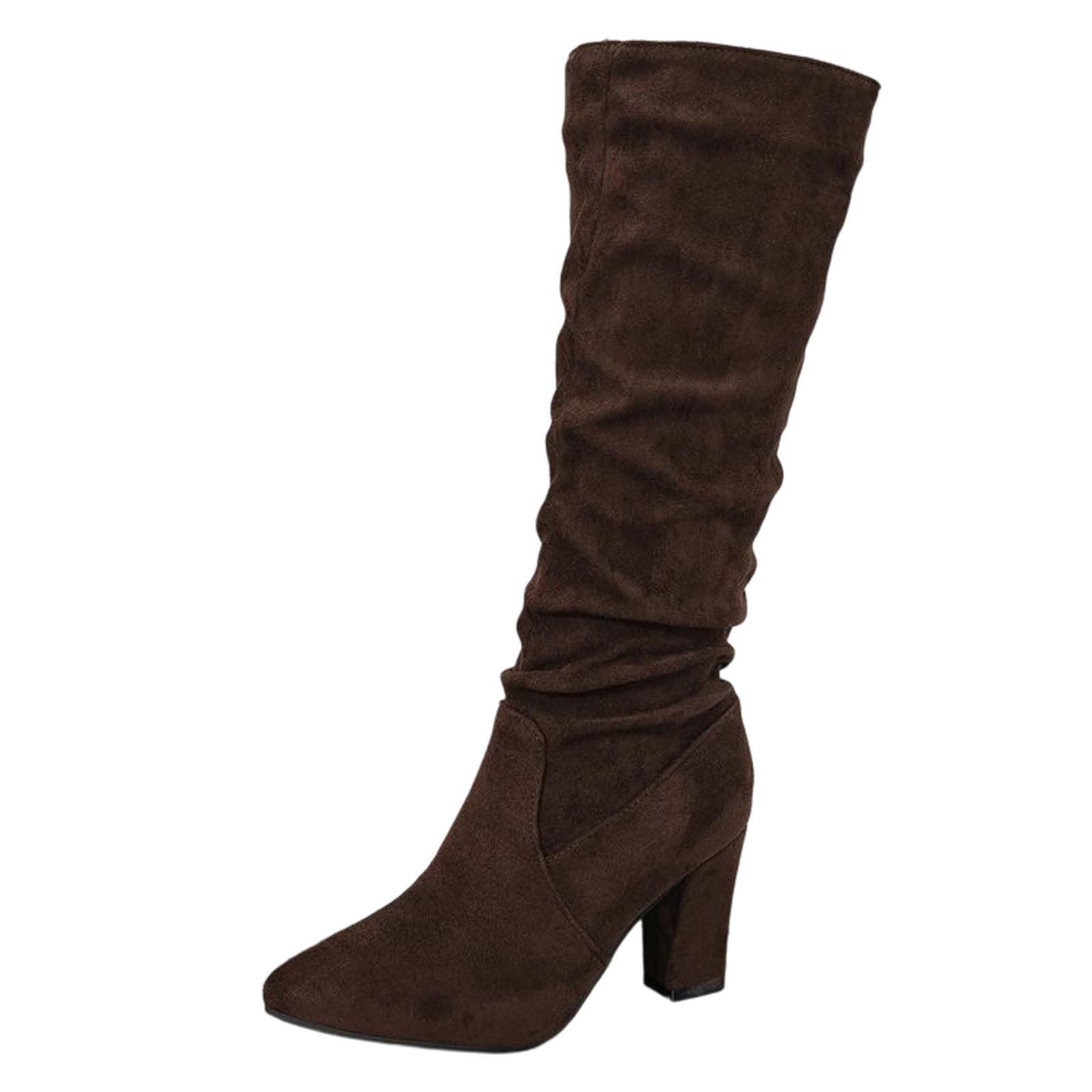 Botas de Invierno Mujer Botas Altas Elegantes con Detalles Plisados y tacón clásico de Punta Fina, Ideales para otoño e Invierno.