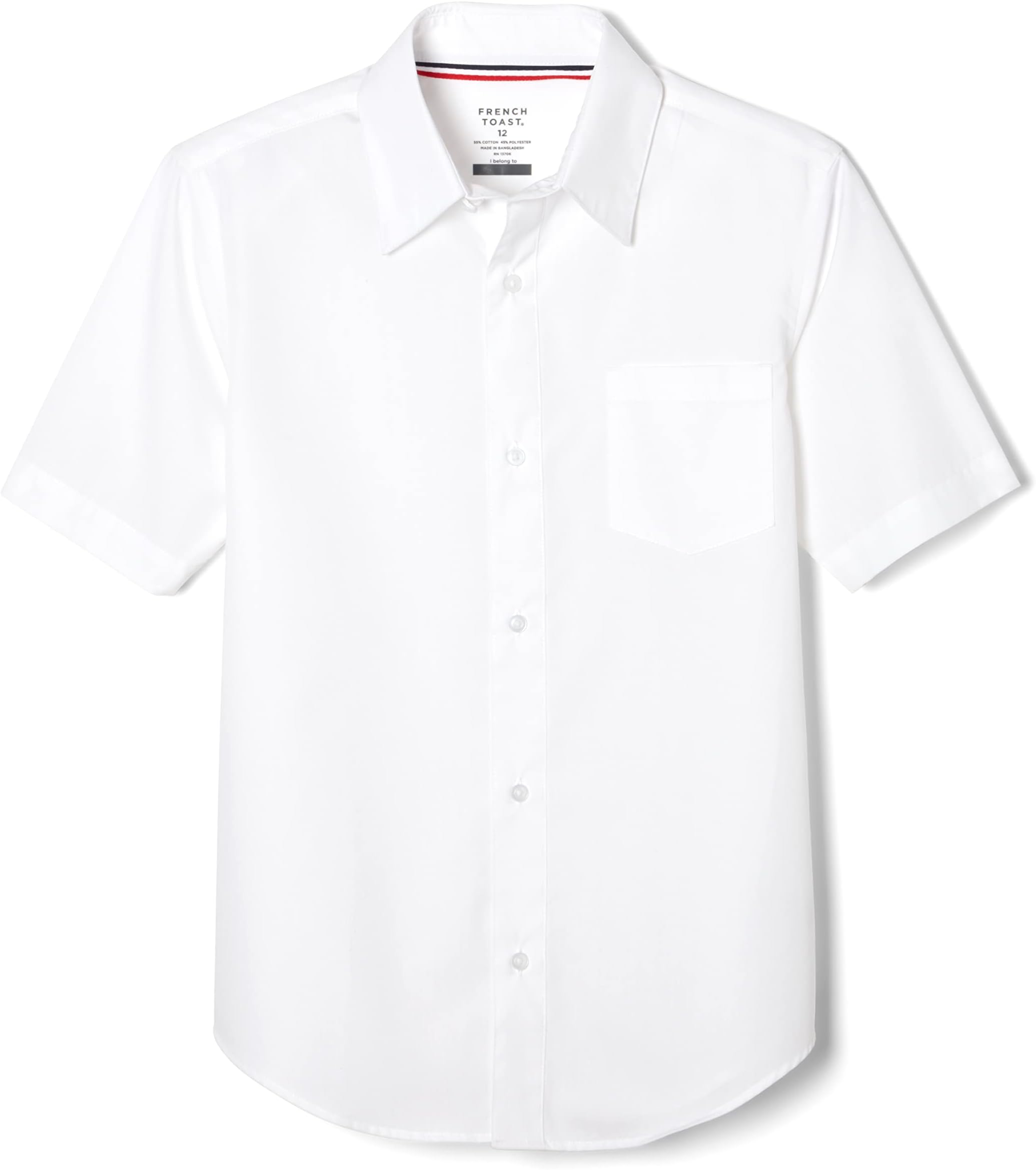 Boys' Short Sleeve Poplin Dress Shirt, White, 12