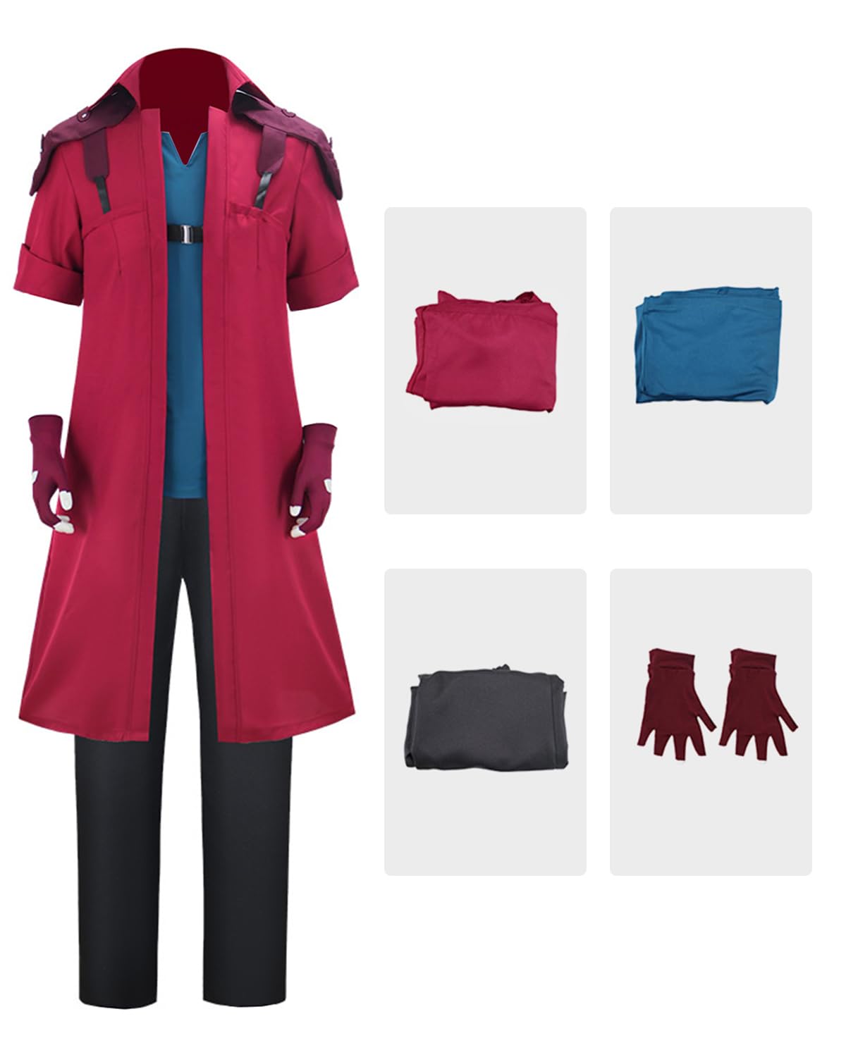 CR ROLECOS Dante Cosplay Disfraz de Diablo Rojo Abrigo Trenchcoat Chaqueta Larga Anime Cosplay Completo Set Halloween Carnaval