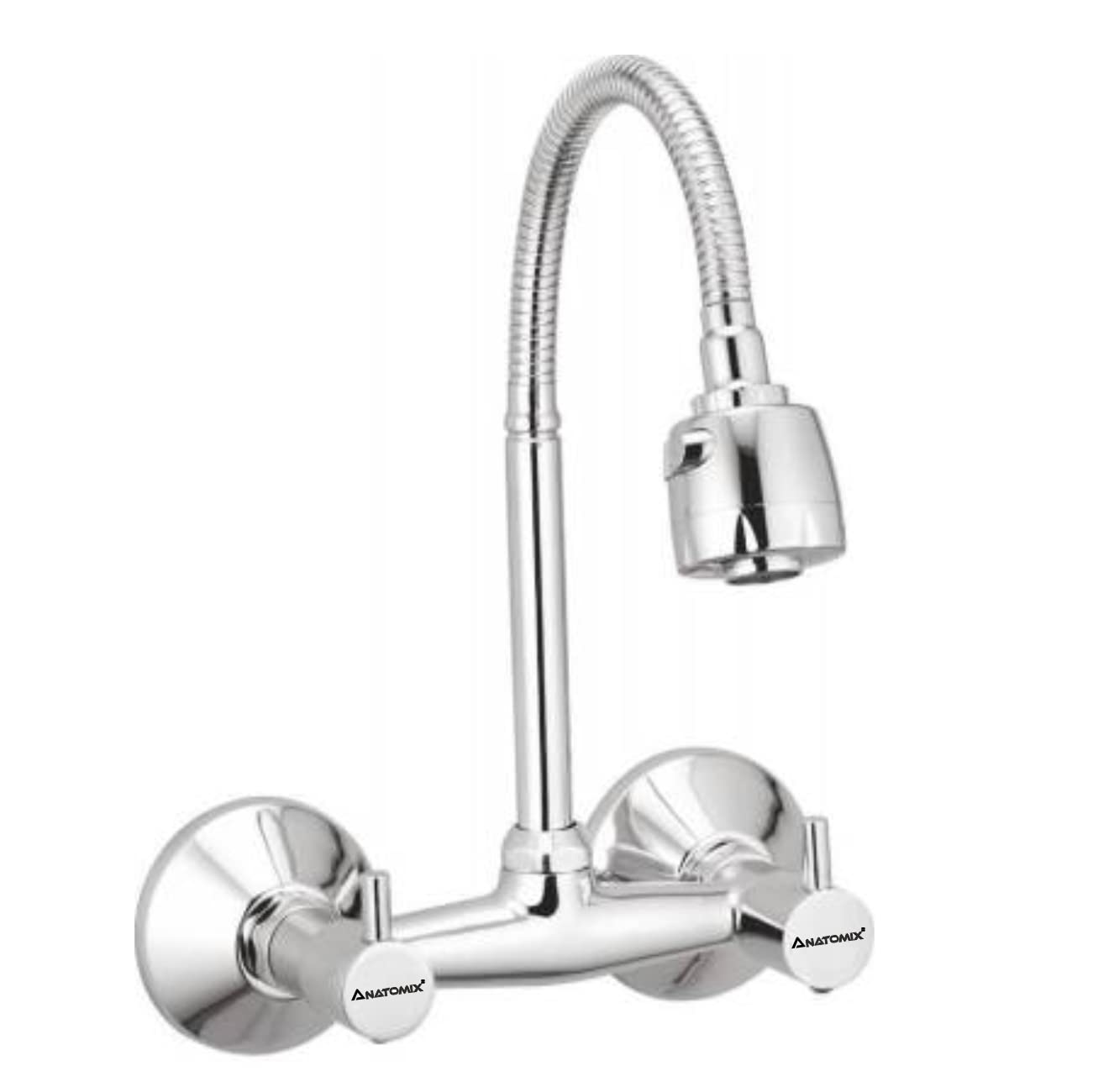 Anatomix Aqua Wall Mounted Sink Mixer with Modular Shower spout for Kitchen Sink Modular Spout Faucet Sink taps, Brass, Chrome Finish
