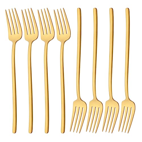 Snplowum 8-Piece Matte Finish 304 Stainless Steel Dinner Fork, 8.58 Inch Fork Set For Dining Kitchen, Salad Seafood Dessert Fork Wedding Silverware, Stain Gold