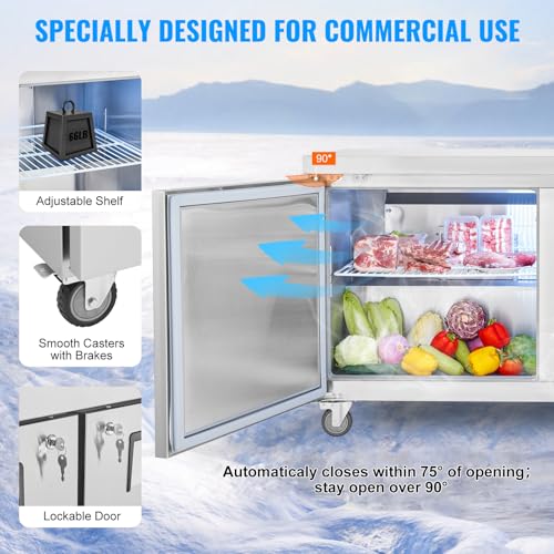 Image of VEVOR 60 inch Commercial Refrigerator Sandwich & Salad Prep Table, 16.4 Cu. Ft Stainless Steel Refrigerated Food Prep Station with 2 Doors, Frost Free Refrigerator with Lock for Restaurant, Bar, Store