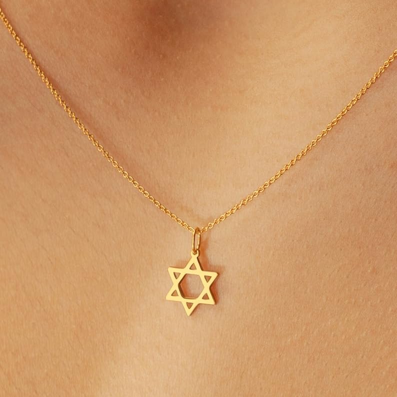 LKBEADS Collana minimalista con ciondolo a stella di David in argento sterling 925 a forma di stella con catena a maglia fine da 45 cm, ciondolo placcato oro, gioiello significativo |LKD_3DM_00693