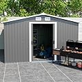Luteren Outdoor Storage Shed 10FT x 12FT,Clearance with Lockable Door Metal Garden Shed Steel Anti-Corrosion Tool Storage House Waterproof for Backyard Patio (Gray)