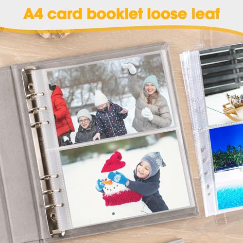 Aoreun 30Pcs Transparent Postkartenhüllen, 120 Doppelseitig Fotohüllen, 2 Fächer Taschen A4 Foto Hüllen für A4 2/3/4 Ringbuch, Taschen Foto Seitenschutz, SammelHüllen für Postkarten Fotos
