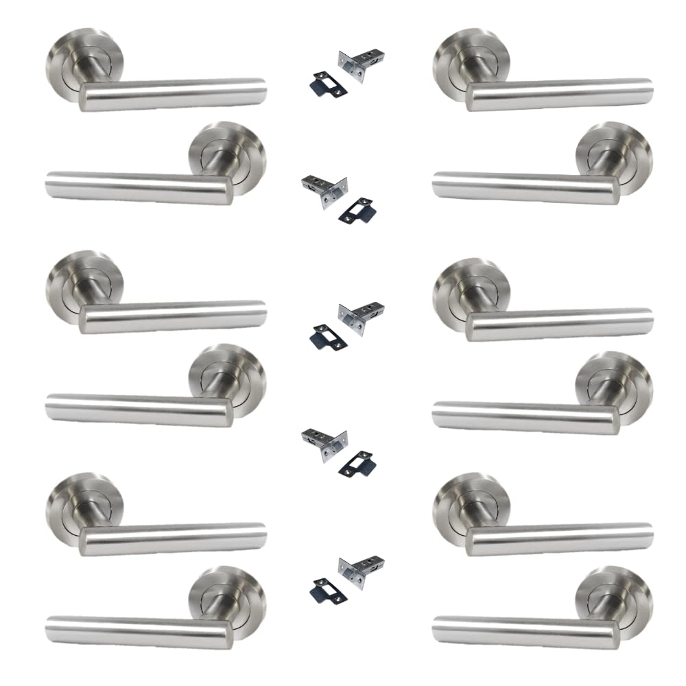Epsom T-Bar Lever on Rose Door Handle – Satin Nickel, 123mm Lever, 52mm Rose – Standard – [6 Pack] with Tubular Latch