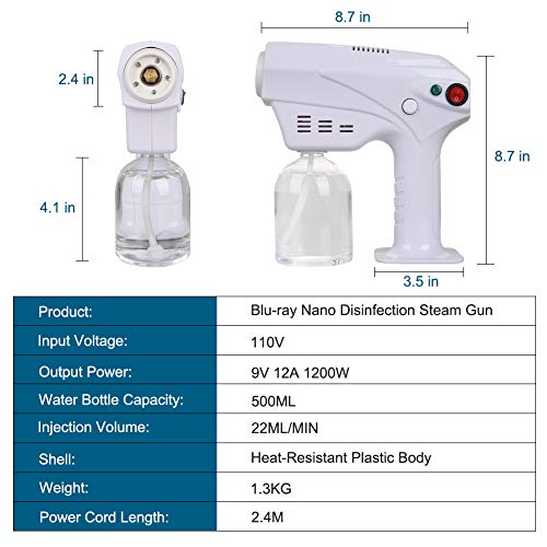 Image of SOOKU Handheld Electric ULV Fogger, Portable Mini Sprayer 260ML 1200W Disinfection Machine, Water Mist Nano Steam Gun Spray Machine with Blue Light for Home, Indoor /Outdoor, Barber Shop