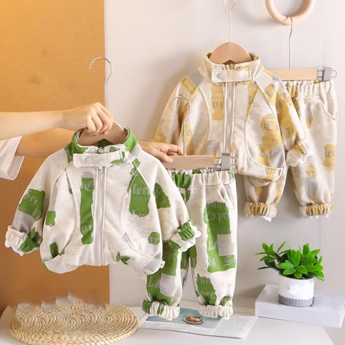 Boys' Full Print Streetwear Outfits Zip up Stand Collared Sweatshirt Jacket + Elastic Waist Joggers Sweatpants 2 Piece Sets2