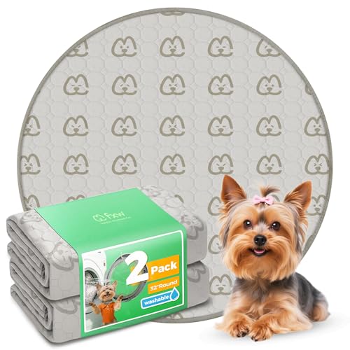 Image of FXW Washable Pee Pads for Dogs, Leak-Proof & Non-Slip, Specifically Designed for Whelping Box, 32 inch Round, Khaki, 2 Packs