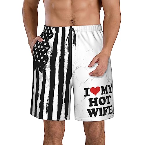 Heart I Love My Hot Wife Men's Swim Trunks Board Swim Shorts Swimsuit Swimwear Bathing Suit Funny Men's Beach Shorts