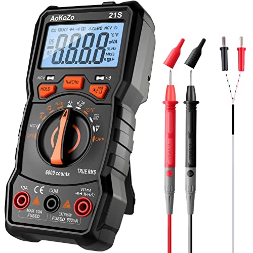 【Lista di imballaggio】AoKoZo multimetro,3*1.5V batterie AAA,1*cavo di prova, 1*termocoppia tipo K,Opuscolo in italiano e inglese.