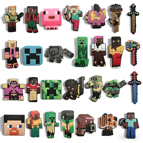 Lyomied 40Pcs Pixel Shoes Charms Decoration Game Themed Shoe Charms Clog Accessories for Teens Adults Great Party Favor and Holiday Gift