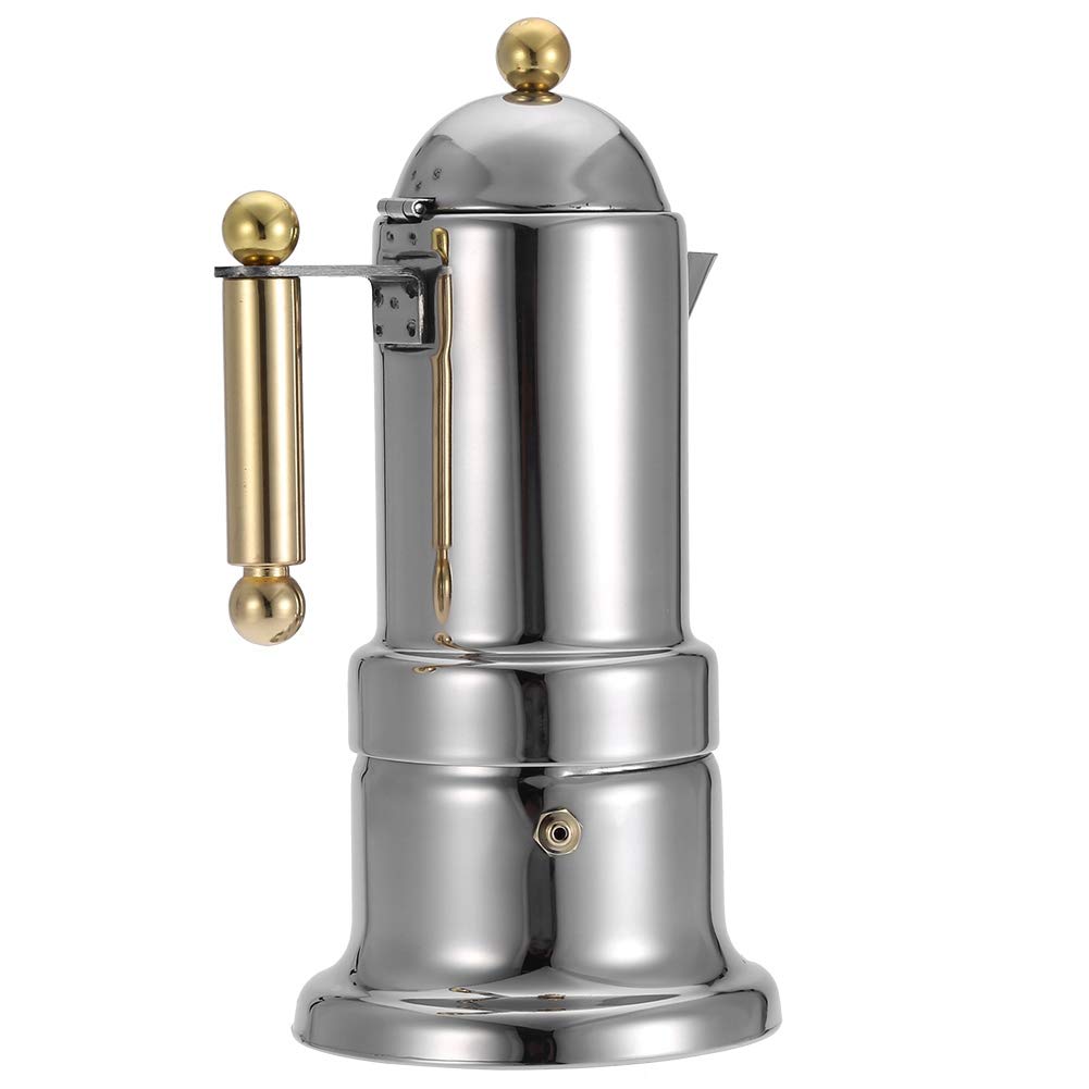 Bewinner Caffettiere per piano cottura, Caffettiera in acciaio inox per Home Office, Piano cottura Caffettiera espresso con valvola di sicurezza 200ml
