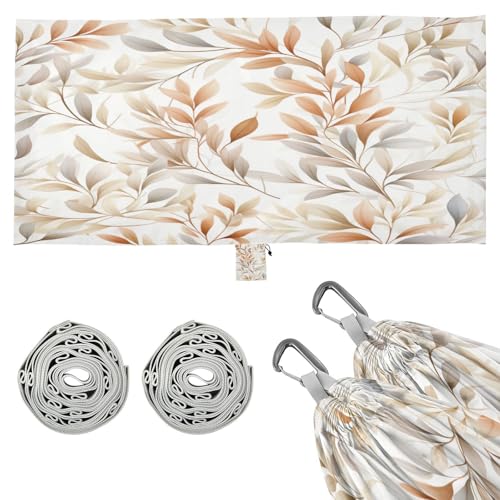 Kigai Watercolor Leaves Camping Hammock Durable & Portable Travel Hammock Holds 330lbs with Tree Strapsm, Pocket, Camping Accessories