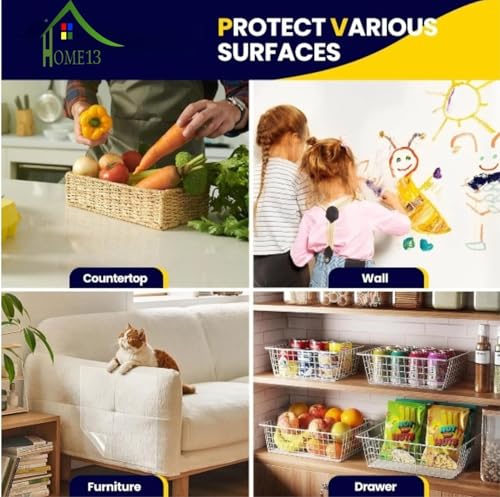 Image of HOME13 Self Adheisve Transparent Oil Proof Removable Wallpaper Glossy Vinyl Protctive Film Waterproof Sticker Paper for Kitchen Backsplash Furniture Wall Sticker (20 inch by 52 inch Inch)