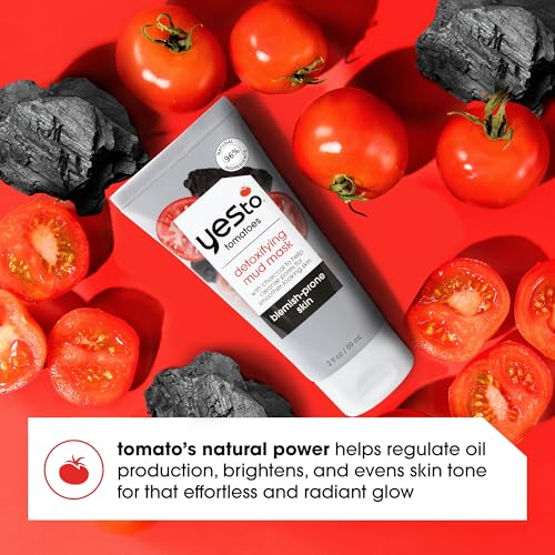 Yes To Tomatoes Clear Skin Detoxifying Charcoal Mud Mask For Acne Prone Skin Draw Out Impurities And Prevent Breakouts Contains Salicylic Acid 96 Natural Ingredients, Red, Tomato, 2.006 Fl Oz - Image 5