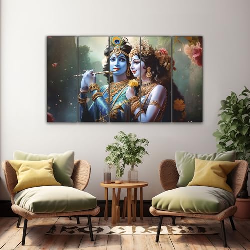 Image of The Castle Decor Lord Radha krishna painting | Multiple Frames Wall Art Painting for living room,Bedroom,Drawing room,Hotels Wooden Framed-Digital Painting (Multi Color - Design 2, 36x60 Inch)