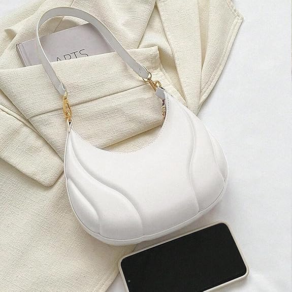 Shoulder Bag for Women,Tote Bag Purses for Women Crescent Shoulder Purse with Zipper,White3