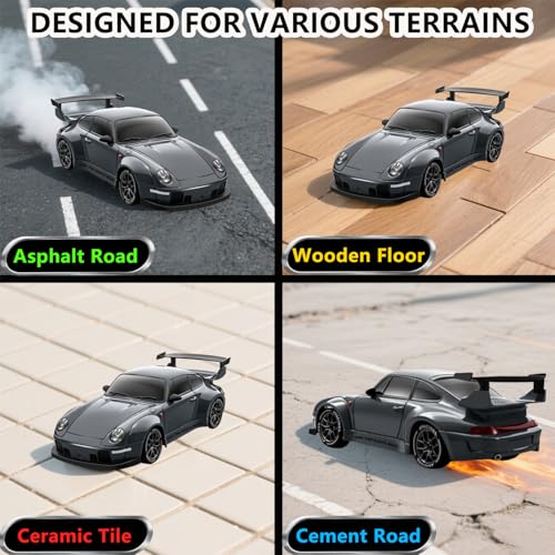 Image of RC Drift Car, 1:24 Scale Remote Control Vehicle with LED Lights,Drifting Tires&Two Batteries, Racing Sports Toy Idea Gift for Adults Boys Girls and Kids
