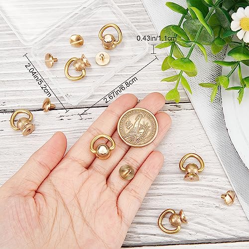 Image of GORGECRAFT 6PCS Brass Ball Studs Rivets D Ring 360 Degree Rotatable Ball Post Head Buttons Screw Buttons Rivets Nails Chicago Stud Screw Metal Ring Free Rotation for Bag Handle Connector Purse Craft