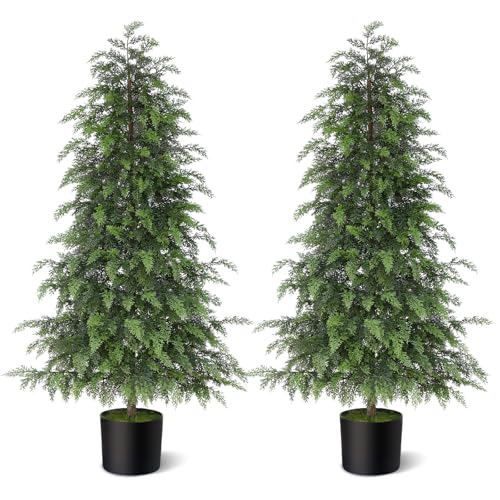 Image of Lifelike Touch Artificial Cedar Christmas Trees for Front Porch (2Set 4FT)