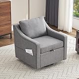 JJJ Swivel Accent Chair with Pillow, 360 Degree Swivel Armchair with Storage on The Right...