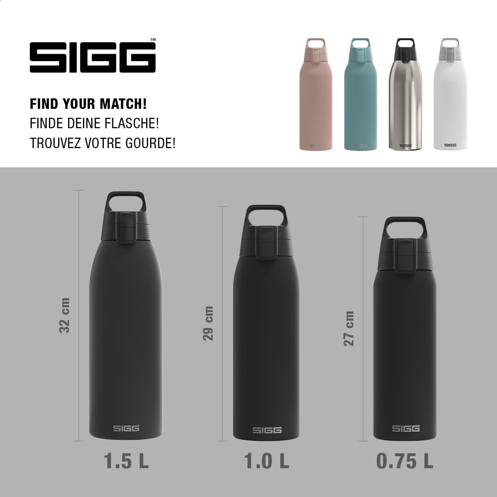 SIGG - Izolowana butelka na napoje – Shield Therm One Black – napoje gazowane – szczelna – nadaje się do mycia w zmywarce – nie zawiera BPA – 90% stal nierdzewna pochodząca z recyklingu – czarna, 1,5