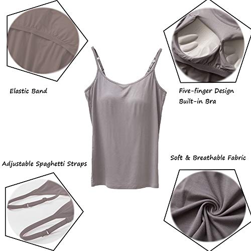 STARBILD Damen Ultralight Spaghetti Top Unterhemd mit unsichtbarer gepolsterter BH Ohne Bügel Verstellbarem Spaghettiträger Komfortable Gepolsterte Unterhemd, Grau L 4